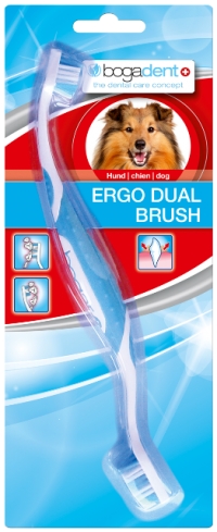 ESCOVA ERGO-DUAL | Design ergonómico otimizado para limpeza de todas as faces dos dentes, especialmente os molares posteriores