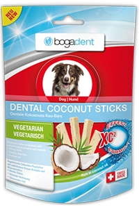 bogadent® COCONUT STICKS | Sticks Vegetarianos de coco para todos os cães para proteger contra a a placa bacteriana e a formação de tártaro, prevenindo a irritação das genegivas